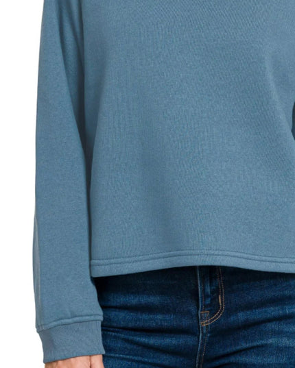 Zenana Fleece Raglan Round - Neck Sweatshirt - Trendsi