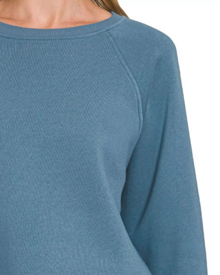 Zenana Fleece Raglan Round - Neck Sweatshirt - Trendsi