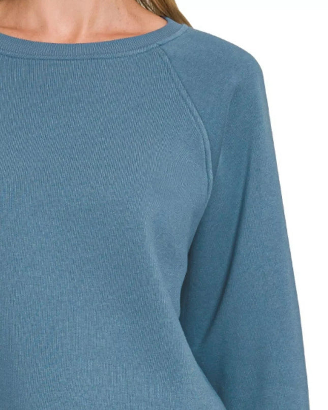 Zenana Fleece Raglan Round - Neck Sweatshirt - Trendsi
