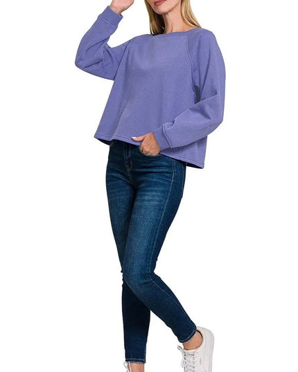 Zenana Fleece Raglan Round - Neck Sweatshirt - Trendsi