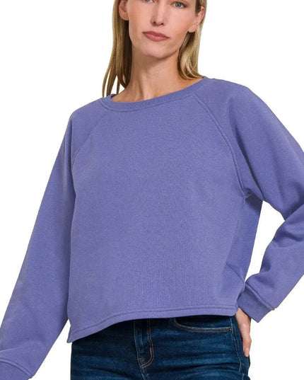 Zenana Fleece Raglan Round - Neck Sweatshirt - Trendsi