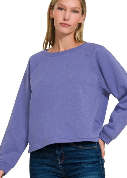 Zenana Fleece Raglan Round - Neck Sweatshirt - Trendsi