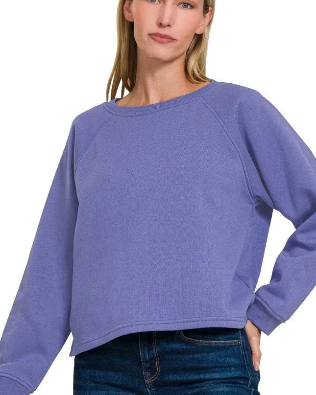 Zenana Fleece Raglan Round - Neck Sweatshirt - Trendsi