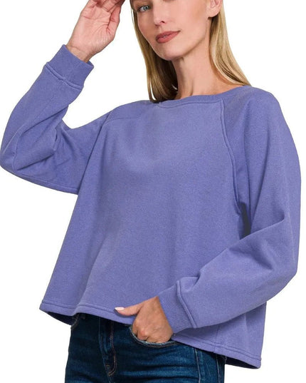 Zenana Fleece Raglan Round - Neck Sweatshirt - Trendsi