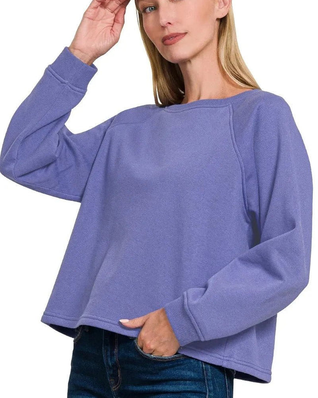 Zenana Fleece Raglan Round - Neck Sweatshirt - Trendsi