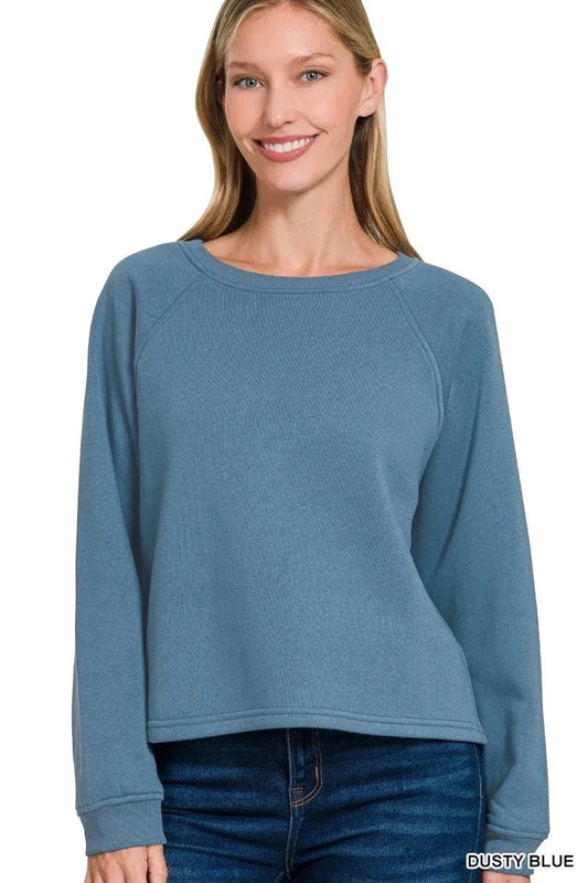 Zenana Fleece Raglan Round - Neck Sweatshirt - Trendsi