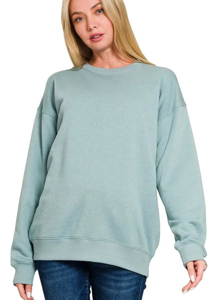 Zenana Fleece Round Neck Sweatshirts - Trendsi