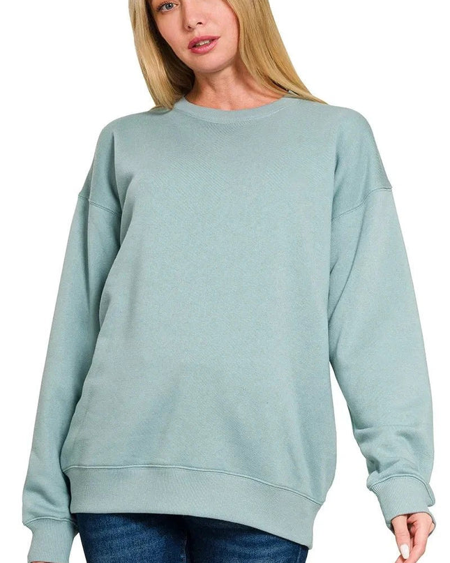 Zenana Fleece Round Neck Sweatshirts - Trendsi