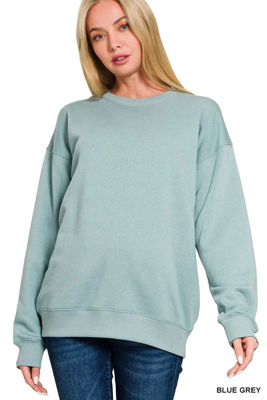 Zenana Fleece Round Neck Sweatshirts - Trendsi