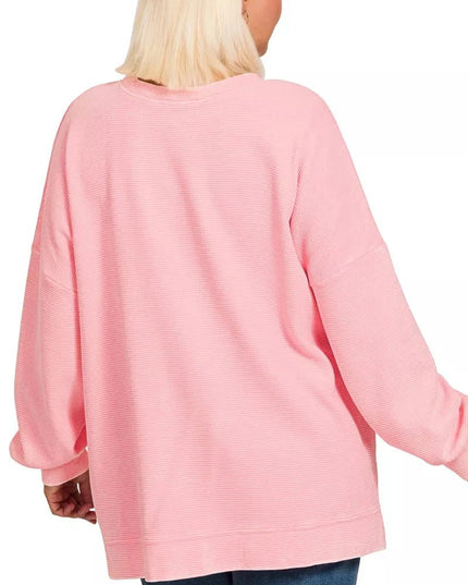 Zenana Full Size Acid Washed Double Ribbed Hi - low Sweatshirt Plus Size - Trendsi