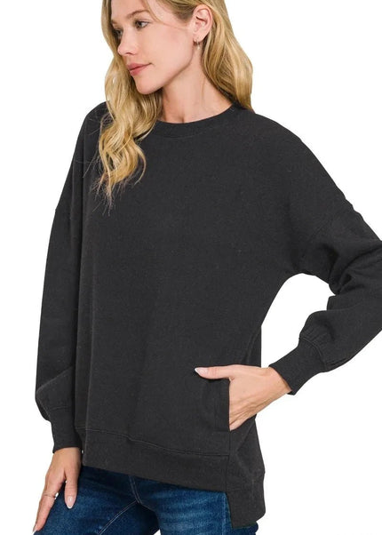 Zenana Full Size Fleece Hi - low Boyfriend Sweatshirts with Pockets Plus Size - Trendsi