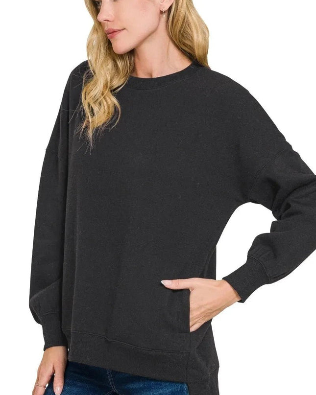 Zenana Full Size Fleece Hi - low Boyfriend Sweatshirts with Pockets Plus Size - Trendsi