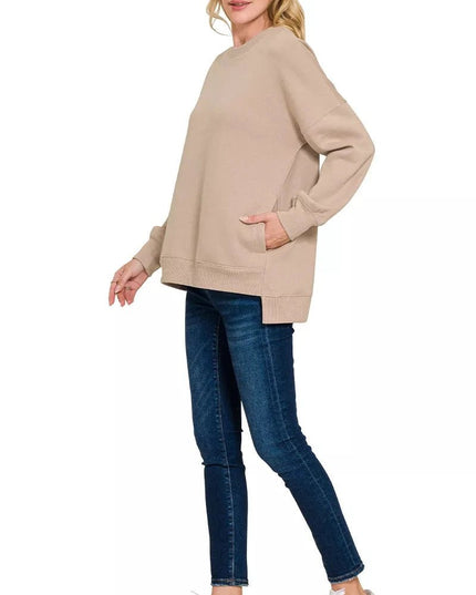 Zenana Full Size Fleece Hi - low Boyfriend Sweatshirts with Pockets Plus Size - Trendsi