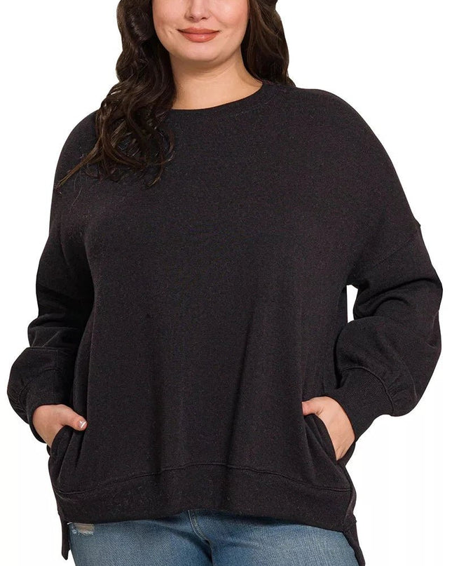 Zenana Full Size Fleece Hi - low Boyfriend Sweatshirts with Pockets Plus Size - Trendsi
