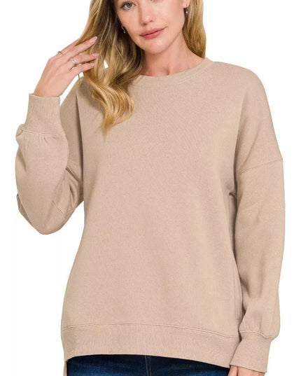 Zenana Full Size Fleece Hi - low Boyfriend Sweatshirts with Pockets Plus Size - Trendsi