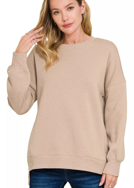 Zenana Full Size Fleece Hi - low Boyfriend Sweatshirts with Pockets Plus Size - Trendsi
