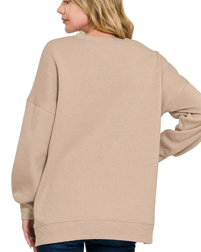 Zenana Full Size Fleece Hi - low Boyfriend Sweatshirts with Pockets Plus Size - Trendsi