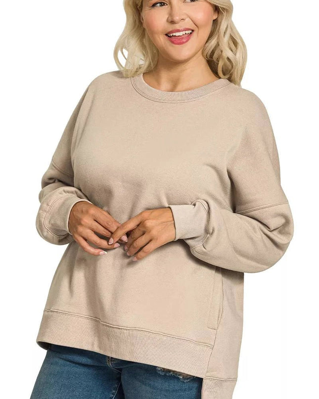 Zenana Full Size Fleece Hi - low Boyfriend Sweatshirts with Pockets Plus Size - Trendsi