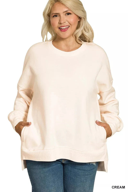 Zenana Full Size Fleece Hi-Low Boyfriend Sweatshirt