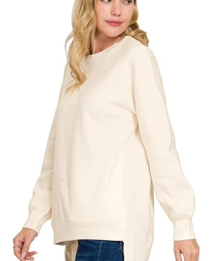 Zenana Full Size Fleece Hi-Low Boyfriend Sweatshirt