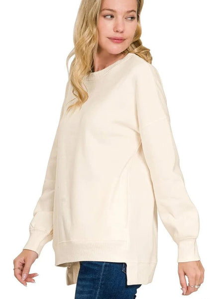 Zenana Full Size Fleece Hi-Low Boyfriend Sweatshirt