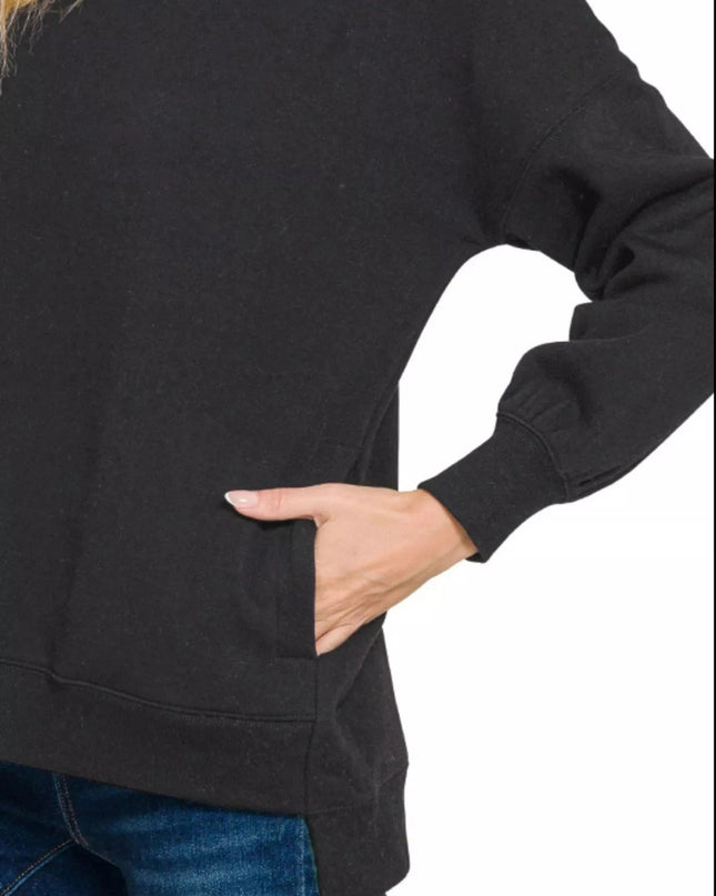 Zenana Full Size Fleece Hi - low Boyfriend Sweatshirts with Pockets Plus Size - Trendsi