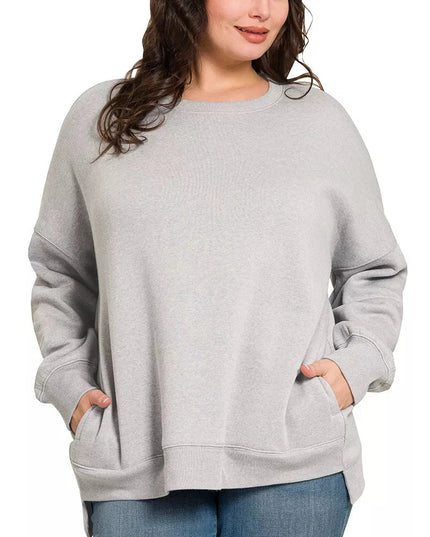 Zenana Full Size Fleece Hi - low Boyfriend Sweatshirts with Pockets Plus Size - Trendsi