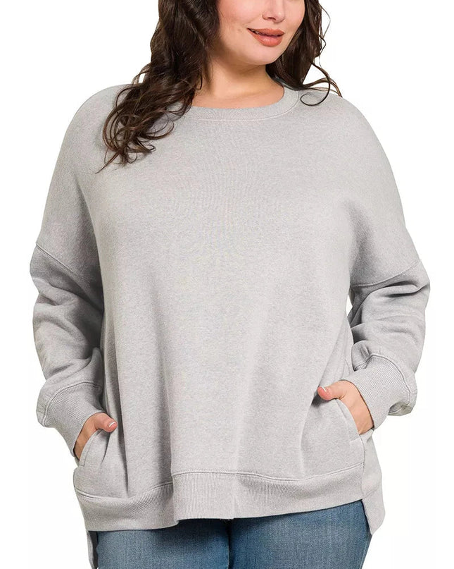 Zenana Full Size Fleece Hi - low Boyfriend Sweatshirts with Pockets Plus Size - Trendsi