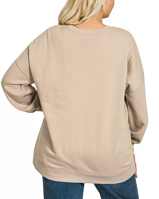 Zenana Full Size Fleece Hi - low Boyfriend Sweatshirts with Pockets Plus Size - Trendsi