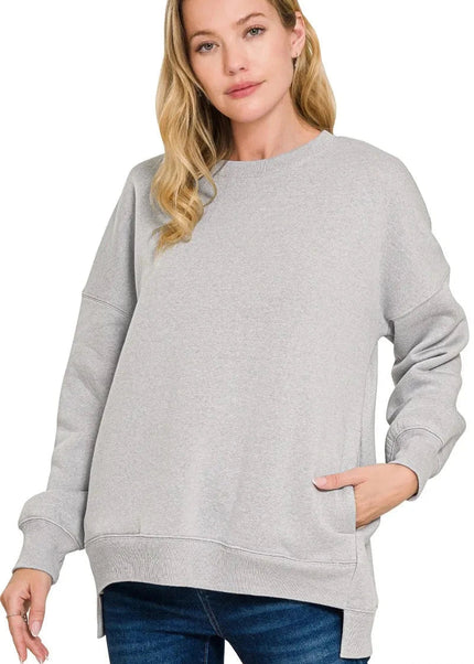 Zenana Full Size Fleece Hi - low Boyfriend Sweatshirts with Pockets Plus Size - Trendsi