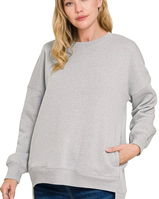 Zenana Full Size Fleece Hi - low Boyfriend Sweatshirts with Pockets Plus Size - Trendsi