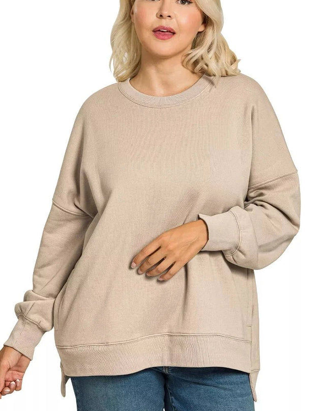Zenana Full Size Fleece Hi - low Boyfriend Sweatshirts with Pockets Plus Size - Trendsi