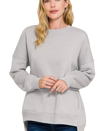 Zenana Full Size Fleece Hi - low Boyfriend Sweatshirts with Pockets Plus Size - Trendsi