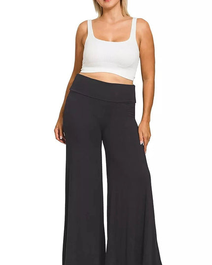 Zenana Full Size Fold Over Waist Comfy Wide Leg Pants Plus Size - Trendsi