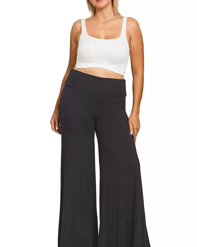 Zenana Full Size Fold Over Waist Comfy Wide Leg Pants Plus Size - Trendsi