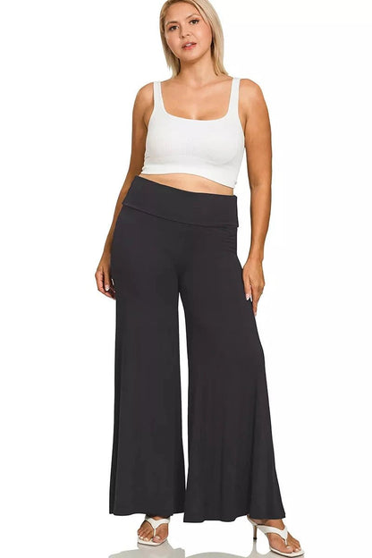 Zenana Full Size Fold Over Waist Comfy Wide Leg Pants Plus Size - Trendsi