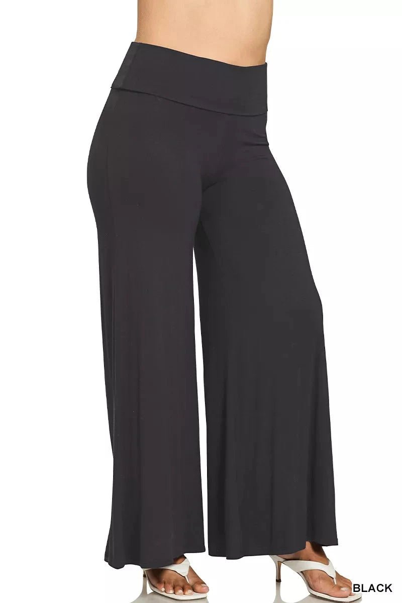Zenana Full Size Fold Over Waist Comfy Wide Leg Pants Plus Size - Trendsi