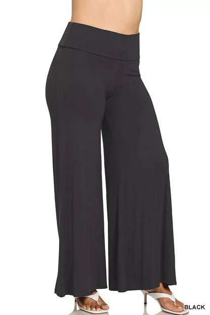 Zenana Full Size Fold Over Waist Comfy Wide Leg Pants Plus Size - Trendsi