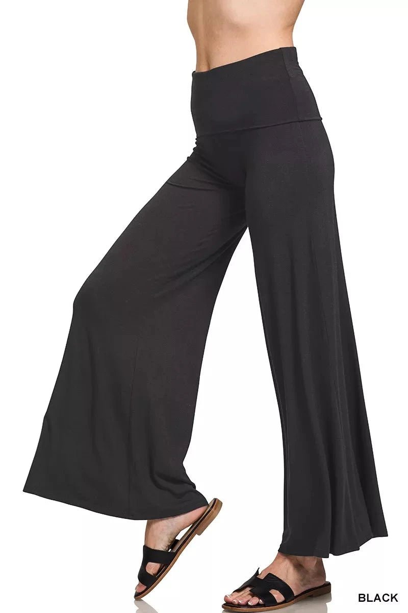 Zenana Full Size Fold Over Waist Comfy Wide Leg Pants Plus Size - Trendsi