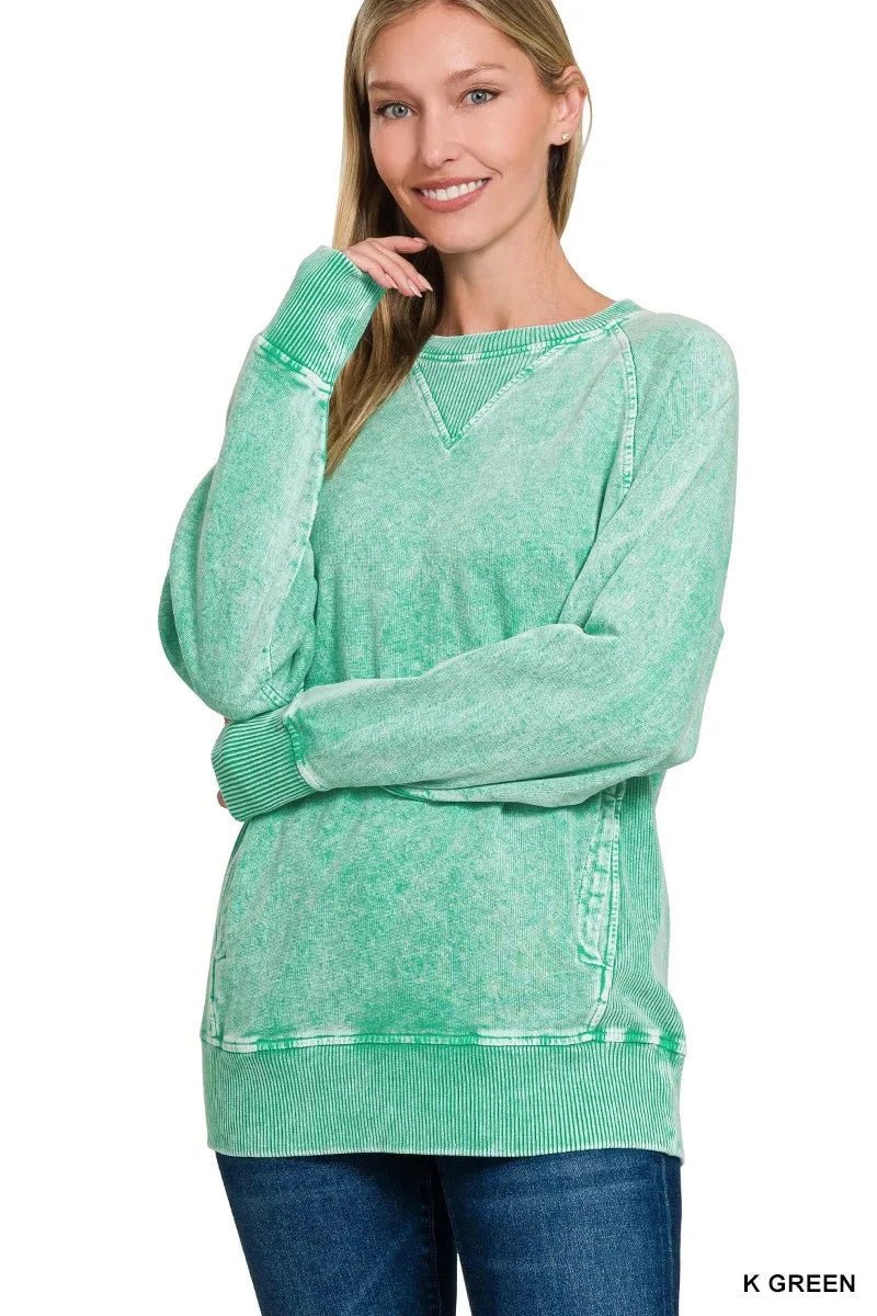 Zenana Halo Snow Washed Sweatshirt