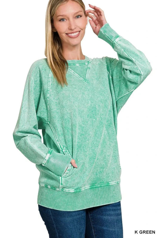 Zenana Halo Snow Washed Sweatshirt