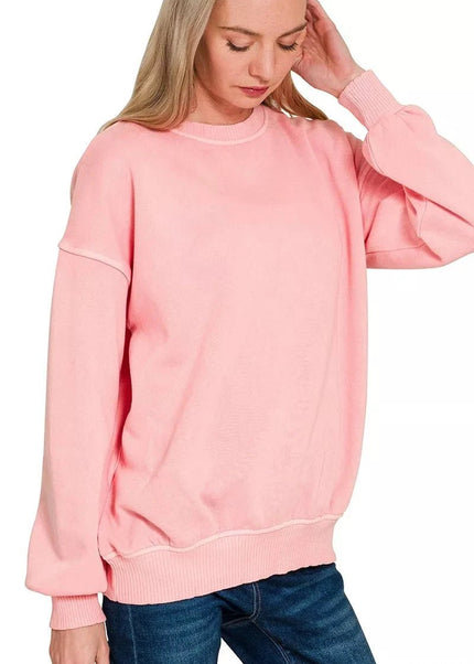 Zenana Pigment Dye Fleece Oversized Sweatshirt - Trendsi
