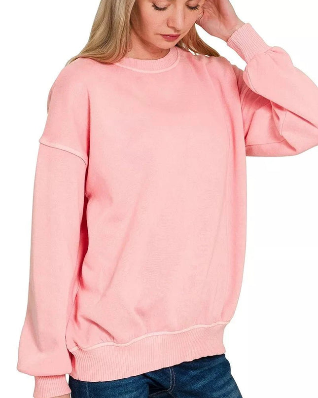 Zenana Pigment Dye Fleece Oversized Sweatshirt - Trendsi