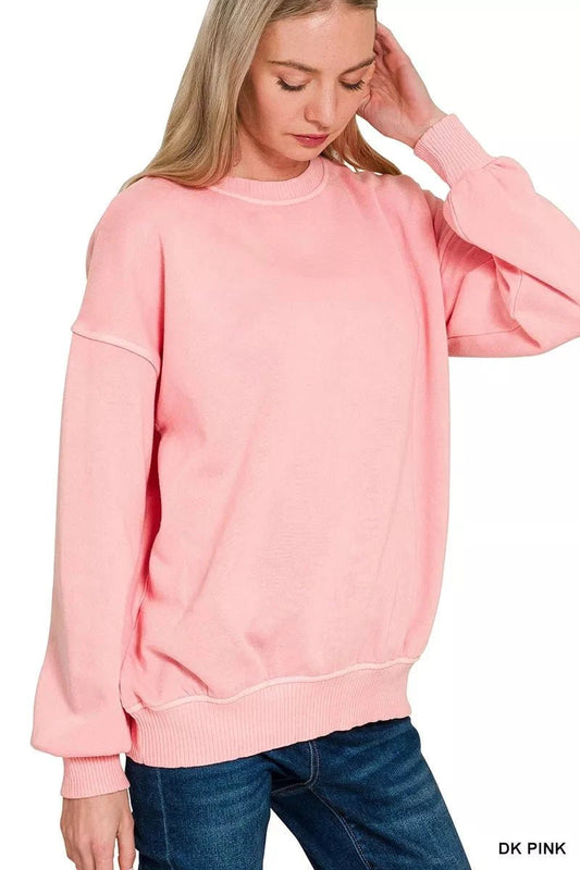 Zenana Pigment Dye Fleece Oversized Sweatshirt - Trendsi