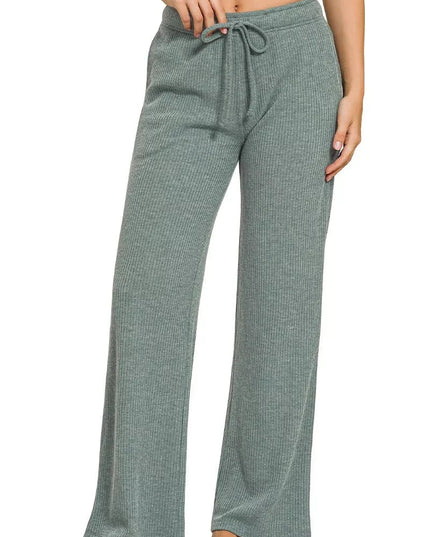 Zenana Ribbed Drawstring Lounge Pants - Trendsi