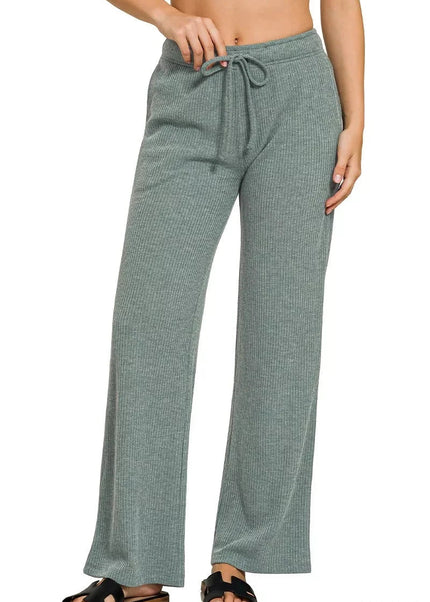 Zenana Ribbed Drawstring Lounge Pants - Trendsi