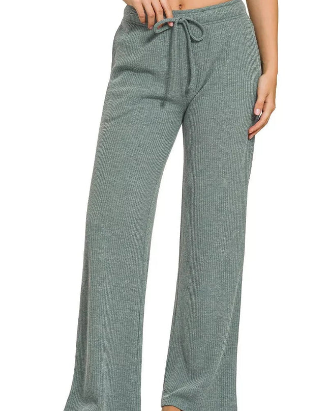 Zenana Ribbed Drawstring Lounge Pants - Trendsi