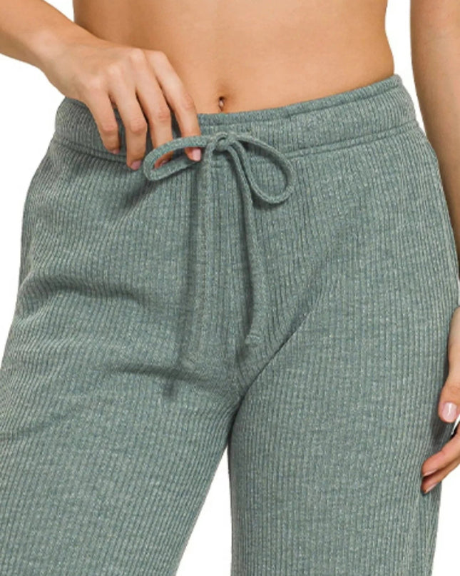 Zenana Ribbed Drawstring Lounge Pants - Trendsi