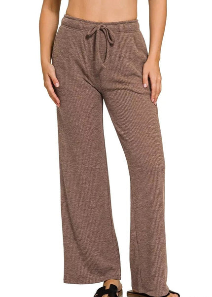 Zenana Ribbed Drawstring Lounge Pants - Trendsi