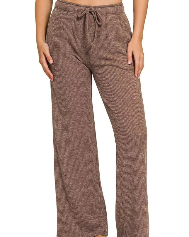 Zenana Ribbed Drawstring Lounge Pants - Trendsi